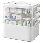 Kryndle Medicine Storage Box, 4 Layer Medicine Box with Portable Handle, Medication Storage Boxes with Compartment, Medical Organizer for Home, School, Office and Travel (White)