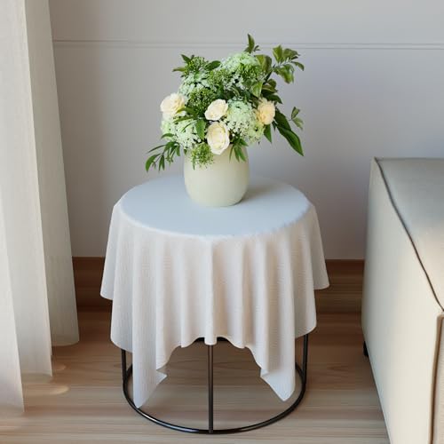 Image of Encasa XO Dining Table Cover Rectangular 85x85 cm | Waterproof Textured Polyester Dining Table Cloth | Machine Washable Tablecloth | ZZ White