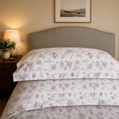 Image of Linen Home Cotton Percale Fitted Bedsheet Set SingleXL Size Floral Mauve
