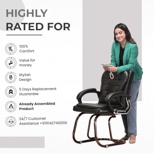 Image of GOYALSON Deluxe Cushioned Office Home Study Chair with Chrome Durable Frame and Cushioned seat Back (2, Black, Copper Coated Double Pipe Frame)