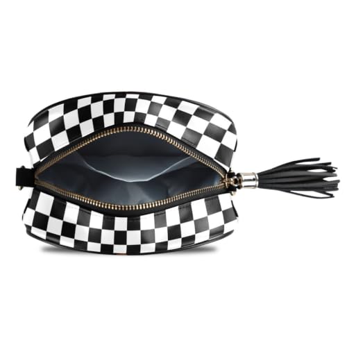 Image of ALAZA Women's Checkerboard Black White PU Leather Crossbody Bag Shoulder Purse with Tassel