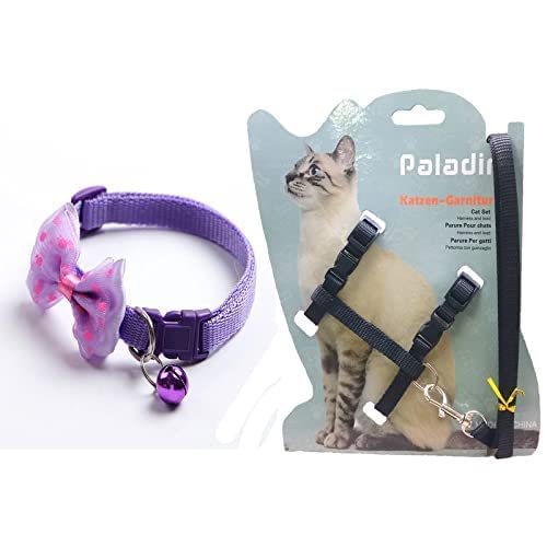 Dog Trust 1Pc Cat Collars with Bow Tie 1Pc Cat Body Harness Leash Nylon Set 10mm Adjustable Puppy Kitten Or Puppy Necktie Collar, Combo Pack of 2 (Color May Vary) (Black Cat Tie and Harness Set) (B09YRC8BLB) Amazon Price History, Amazon Price Tracker