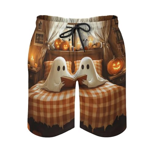 Ghost Reading Book Men's Swim Trunks Quick Dry Board Shorts Hawaiian Beach Shorts With Pocket4