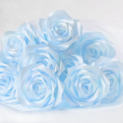 Image of Mauproy 1-1 /2 Inch Wide Light Blue Satin Ribbon, 50 Yards Baby Blue Solid Polyester Fabric Ribbon for Roses Making, Gift Wrapping, Flower Bouquets, Wedding Decorations, Handmade Crafts