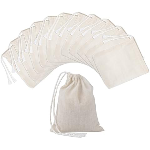 Pangda 100 Pieces Drawstring Cotton Bags Muslin Bags for Storage, Teas, Spices, Soaps, Candy, Jewellery, Wedding Party Favors and DIY Craft Home Decor (4 x 3 Inches) Cover