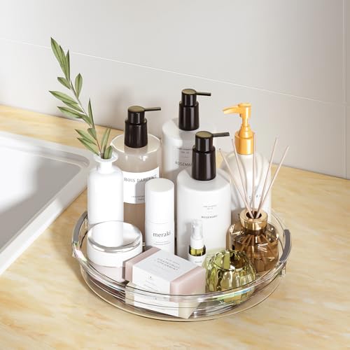 LAMU 4 Pack Lazy Susan Organizer, Clear Lazy Susan Turntable for Cabinet, Refrigerator, Table Top, Kitchen, Bathroom, Pantry Organizers and Storage, 2 Sizes Included 12in, 10.6in