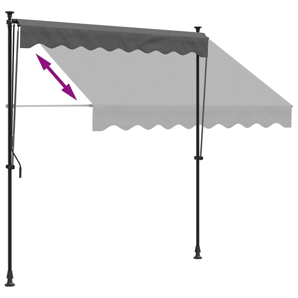Markiza zwijana antracyt 200x150 cm, stalowa rama z tkaniną PU odporną na promienie UV, z regulowaną wysokością prętów 210-300 cm i korbą do zwijania, idealna na taras, balkon,