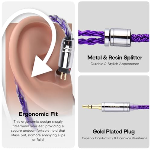 Image of Linsoul Tripowin Zonie 16 Core Silver Plated Cable SPC Earphone Cable for 7hz Zero Dioko Timelesss AE TINHIFI T2 T3 PLUS Wan'er Cadenza KZ AS10 QKZ HBB Tripowin Mele Olina (2pin-0.78mm, 4.4mm, Violet)