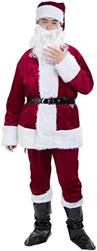 JUISEE Christmas Santa Claus Costume Adult Sized Costumes Santa Costumes Santa Suits (OneSize, Wine Red 9pcs)