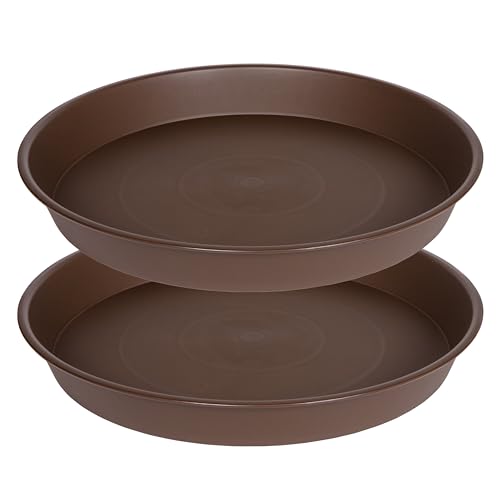 Bleuhome 2 Pack Bird Bath Bowl 14", 1.6" Depth, 13 14 15 16 17 20 24 inch Plastic Birdbath Bowls Only, Birdbaths Dish for Outdoor Garden, Extra Large Plant Saucer (14", Brown)