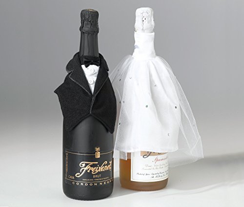 Lillian Rose Bride & Groom Wine Bottle Covers Wedding Decor, Multicolor