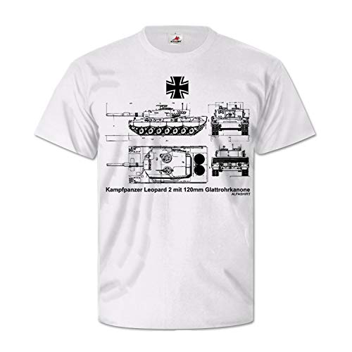 T-shirt char Leopard 2 motif précis canon 120mm coton blanc taille 3XL