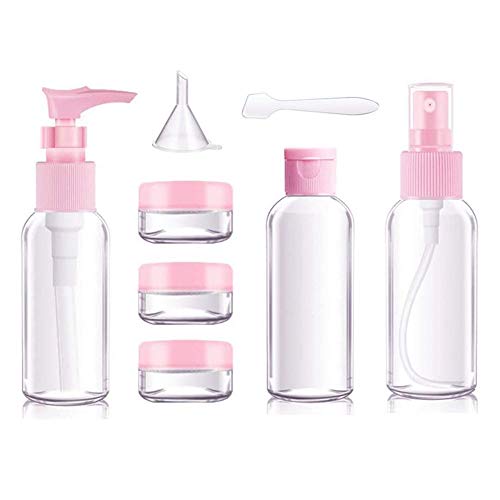 Kalolary 8Pcs Spray Bottles Travel Kit, Clear Plastic Portable Fine Mist Plastic Mini Travel Bottle Set Toiletry Containers Set Small Refillable Liquid Containers for Essential Oils, Lotion, Shampoo