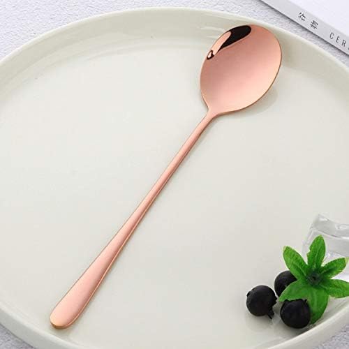 Dessert Spoons Mini Color Stainless Steel Spoons Long Handle Spoons Rose Gold Soup Spoon For Ice Cream Dinner Spoons Rice/Salad Tableware Spoons (Color : 4pcs as photo 4) (6pcs rose gold)