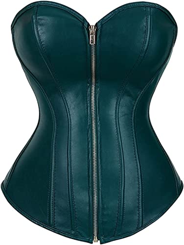 Corsets for Women Faux Leather Corset Top Steampunk Corsets Zipper Bustier Pirate Costume Dark Green 6X-Large
