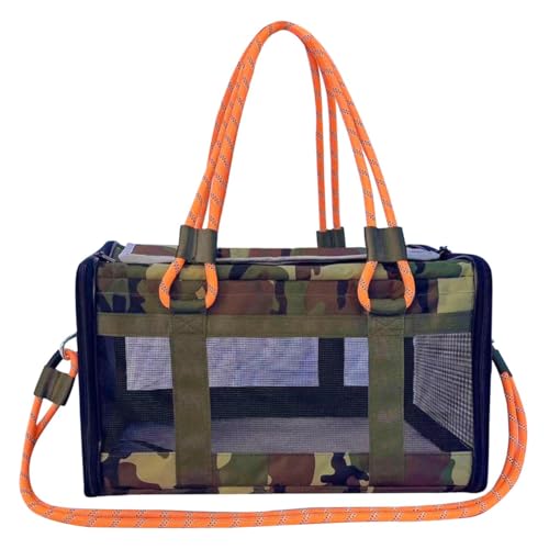 Airline Approved Pet Carrier for Small Dogs & Cats Soft-Sided, TSA Approved, Under Seat Travel & Gym Bag, Fits Pets Up to 20 lbs Includes Leash, Camo & Orange, Lightweight & Portable (Camo Orange)