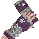 LinRim Fingerlose Handschuhe, Handschuhe ohne Finger Winter Warme Strickhandschuhe Katzen-Stickerei Für Den Außenbereich, Für Katzenliebhaber, Frauen, Mädchen
