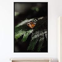 Framed Canvas Wall Art Butterfly Expressive Farmhouse/Country Home Office Insects Lake Multicolor Photography - 16x24 inches