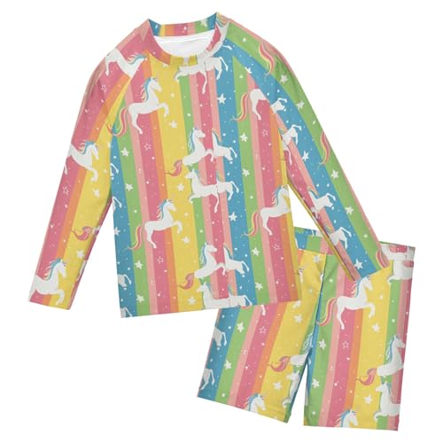 Rainbow Unicorn Cute Baby Boys' Toddler Long Sleeved Rashguard Swim Bathing Suit Set B0404528
