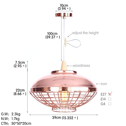 Lampe suspendue cage or rose avec cordon réglable pour îlot de cuisine