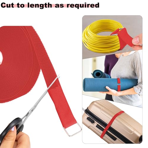 YMCRLUX 1"x16ft Hook and Loop Straps with 25 Metal Buckles, Adjustable Fastening Cable Straps, Cut-to-Length Cinch Strap, Reusable Nylon Securing Cord Ties for Organizer or Storage, 1 inch Wide,Red
