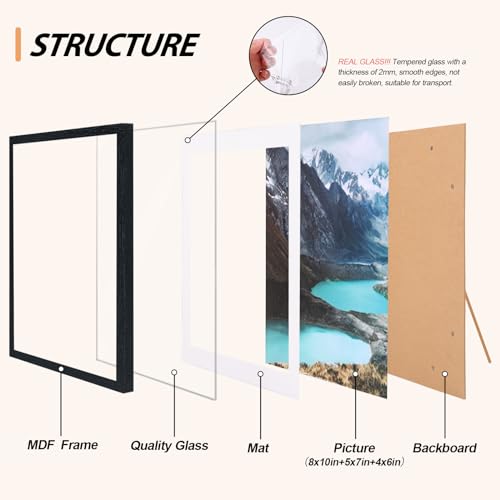 Fixwal Picture Frames Set, 15 Pack Black Picture Frames Collage Wall Decor for Assorted Photos, Three 8x10, Six 5x7, Six 4x6 for Wall Hanging or Tabletop Display - Image 4