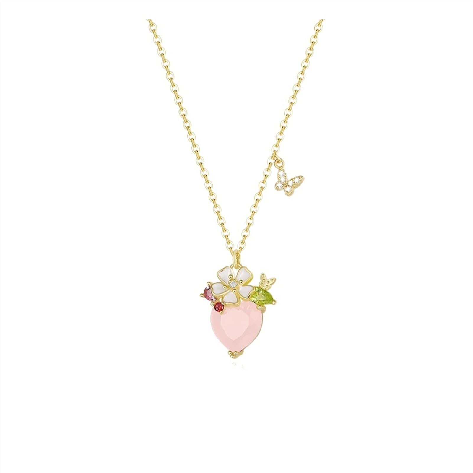 Collar Creativo Serie Fresa Collar De Plata 925 Mujeres Dulces Cadenas De Clavícula para Mujer Decoraciones para El Cuello De Verano Collar para Mujer