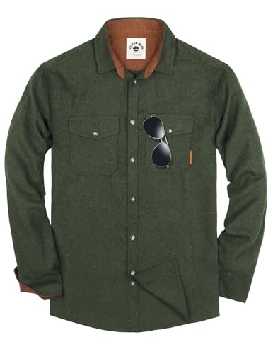TARAINYA Camisa Franela Hombre Cuadros Algodón Manga Larga Regular Fit con Bolsillo C Verde L