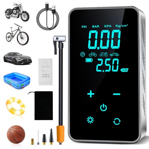 HyAdierTech Compresor de Aire Portátil, 150 PSI Digital Bomba Bicicleta con Pantalla LCD y Linterna LED, Inflador Ruedas Coche, Inflador Eléctrico Batería Recargable para Moto, Bicicletas, Pelotas