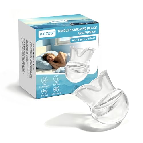 IFGZQU Tongue Stabilizing Device Mouthpiece Reusable BPA-Free Tongue Retainer for Quiet Restful Sleep Soft Silicone Anti-Snoring Device Custom-Fit for Men & Women Includes Travel Case (Clear)