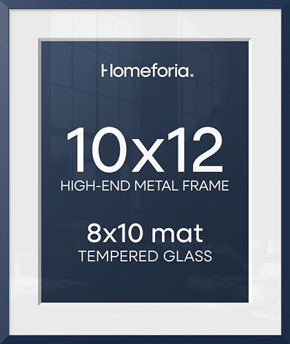 Image of Homeforia 10x12 Picture Frame Navy Blue, High End Metal 10x12 Wall Hanging Frame with Mat 8x10, 10 x 12 Poster Frame Matted to 8 x 10 inch Photo, 10by12 Thin Frames, Tempered Glass, Wall Kit, Set of 1