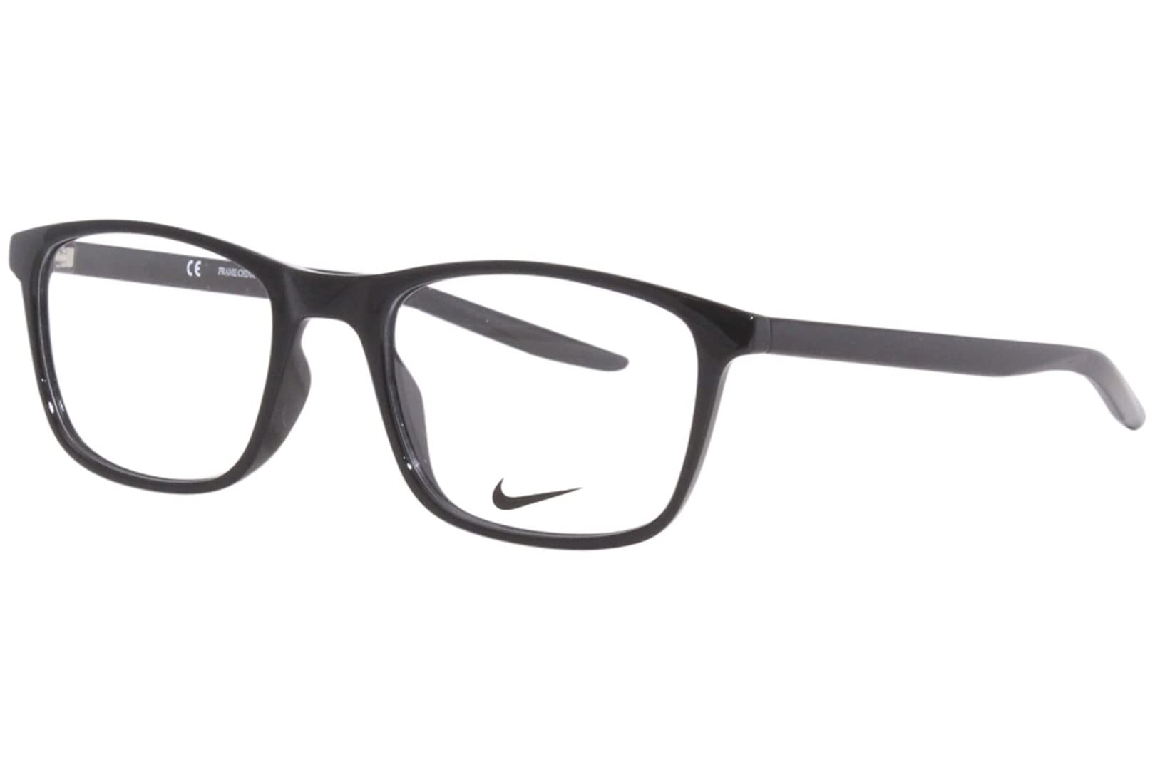 Nike 7129 Full Rim Square Optical Frame, Men's, Black/Black-logo, 52-19-145mm, Prescription-Ready