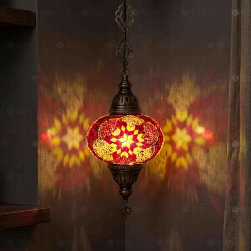 Plafonnier à motif étoile en mosaïque turque, suspension en verre rouge style oriental