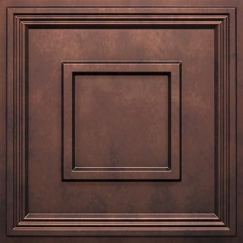 STICKGOO Glue Up Ceiling Tiles 24x24 Inch PVC Decorative Drop Ceiling Tile Antique Copper 48 Sq. Ft Pack of 12 Tiles