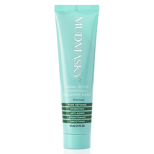MUDMASKY Mascarilla de barro de recuperación purificadora de desintoxicación facial 2.0 fl oz  2.0 onzas líquidas. Tamaño completo - Reduce los