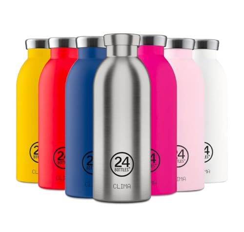 24Bottles Clima Flasche - 330ml/500ml/850ml Thermosflasche mit 100% Versiegeltem Deckel (12 Stunden Heiße Getränke 24 Stunden Kalt), ökologische Edelstahlflaschen (Brushed Steel, 500 ml)