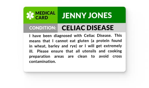 Celiac (Coeliac) Disease Medical ID Alert Card, Gluten Free Food Awareness