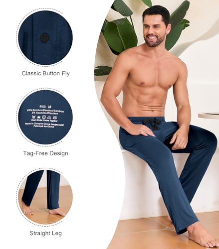 COLORFULLEAF Mens Pajama Pants Lightweight Bamboo Rayon Lounge Pants Summer Drawstring Sleep Bottoms with Pockets4
