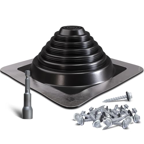 VIVIDA #3 Metal Roof Pipe Flashing Metal Roofing Pipe Boot Kit High Temp Silicone Vent Boot for Tube OD 1/4 to 5 Square Base Screws & Hex Socket Included 1 Pack
