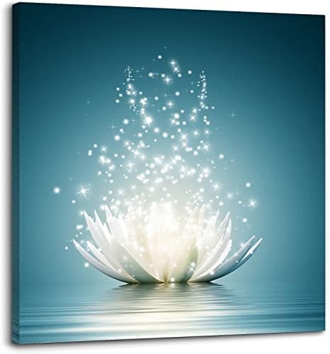 MISOLAXI Lotus Flower Wall Art White Flowers Floral Canvas Picture for Hallway Bathroom Decorations Bedroom Artwork Painting 20x20 inch
