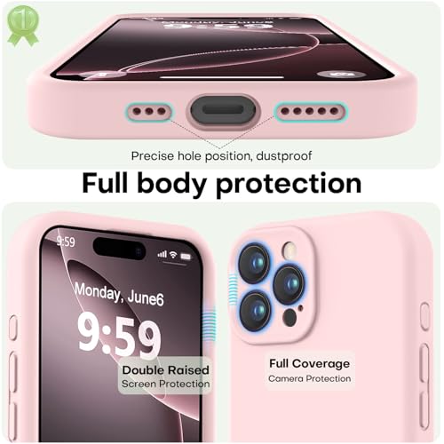 Image of LOVE 3000 Designed for iPhone 16 Pro Case, Premium Silicone with [Soft Anti-Scratch Microfiber Lining] Shockproof Protective Phone Case for Men Women Girls 6.3 inch, Chalk Pink