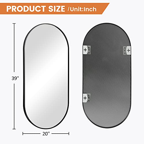 Neutype Oval Mirror Black 39"X20" Oval Bathroom Mirror For Wall Vanity Mirror Pill Shaped Mirror Oval Wall Mirror For Bathroom,Living Room,Bedroom, Entryway Horizontally Or Vertically Metal Frame #TOP5