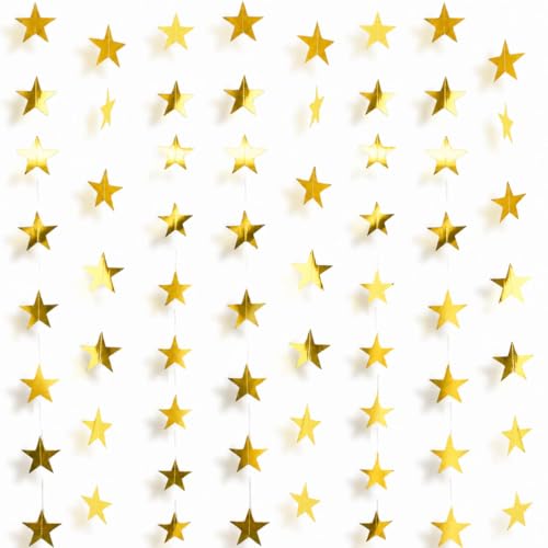 Rypyp 105Feet Gold Star Garland Banner for Birthday Party Decorations 2026 Hanging- Golden Double Side Twinkle Paper Stars Streamers Backdrop for Graduation Wedding Wall Ceiling Classroom Decor 8Pack