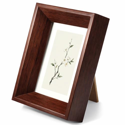 Eldraqth 2x3 Picture Frame Wooden Wallet Size Picture Frames Mini Picture Frames Brown Rustic Small Standing Photo Frame with Clear Glass for TableTop and Wall Mounting