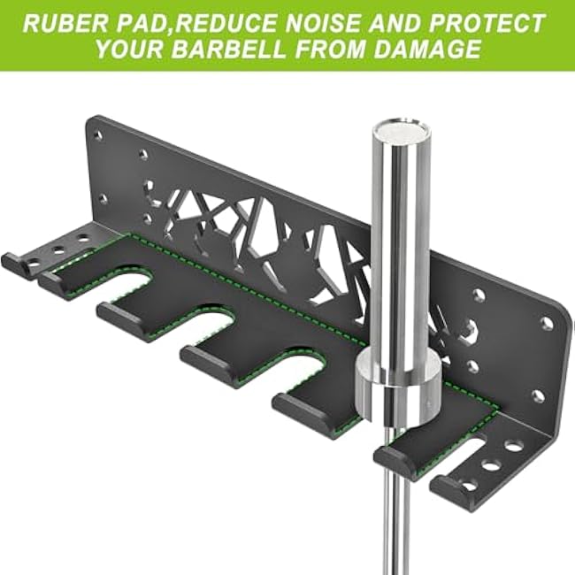 Kipika Versatile Wall Mounted Barbell Holder with Hooks Storage Rack for Barbell Bars Holds Under 33mm Bar Size and Fitness Accessories Space-Efficient Gym Organization for Home & Commercial Use