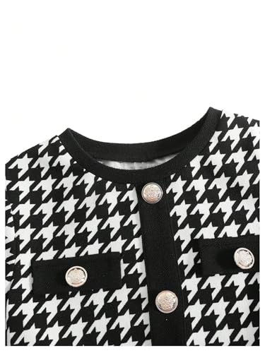 SOLY HUX Girl's Plaid Dress Short Sleeve Crew Neck Houndstooth Button A Line Short Dresses4