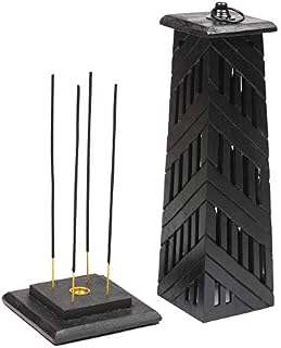 ARTISENIA Hand Carved Wooden Incense Cone Black Tower Burner Stand Holder Ash Catcher Home Decor Utilities & Accessories