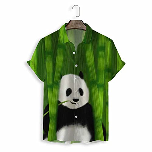 Chemise hawaïenne hommes à manches courtes, imprimé forêt de bambous verts et panda mignon