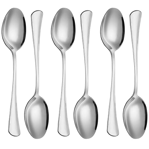 AEX Premium Table Spoons, Stainless Steel Spoon Set of 6, Round Edge & Mirror Polished, Dishwasher Safe, 20.5cm.[Silver]