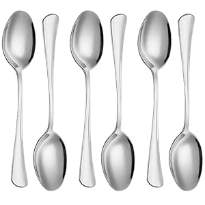 AEX Premium Table Spoons, Stainless Steel Spoon Set of 6, Round Edge & Mirror Polished, Dishwasher Safe, 20.5cm.[Silver]